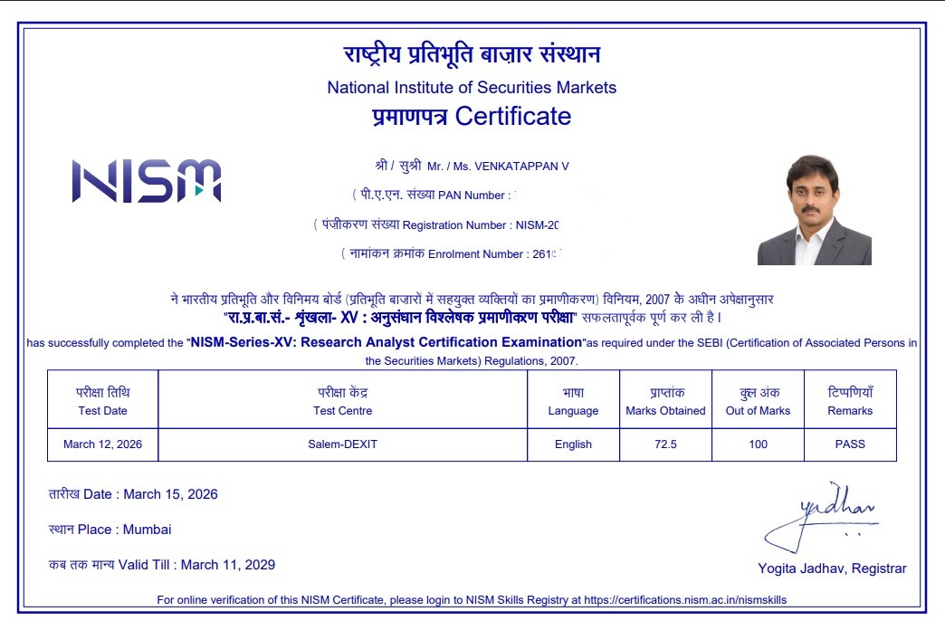 Venkatappan.V NISM Exams Testimonial